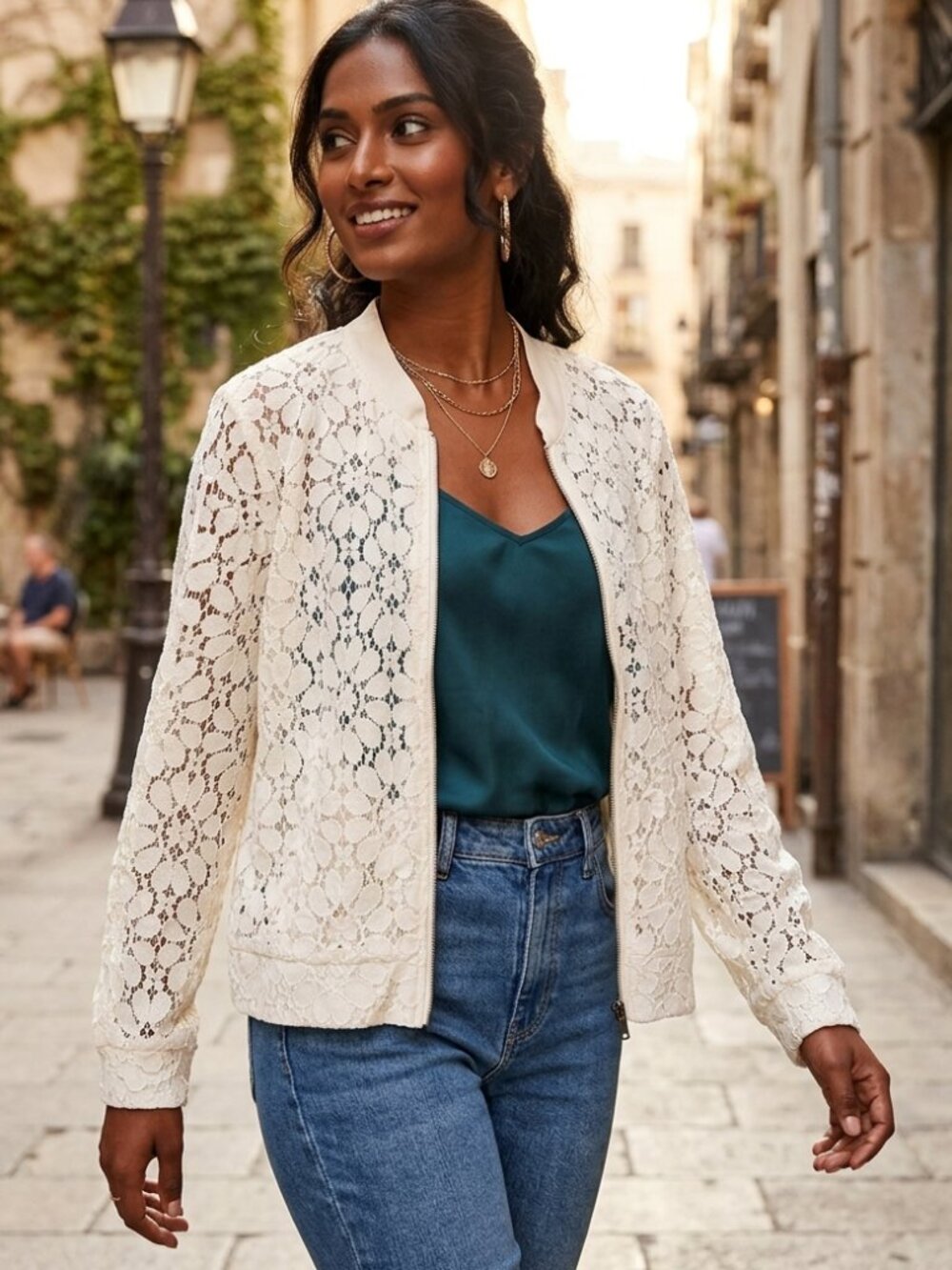 American Rag Cie Cream Lace Blazer/Bomber Jacket, Women's Plus Size 3X, Boho